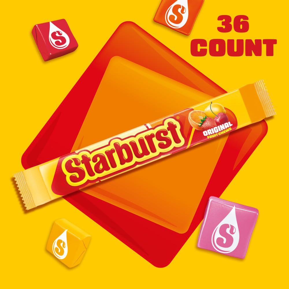 STARBURST Original Full Size Fruit Chews Chewy Candy, Bulk Candy for Birthdays, Road Trips, Pantry, 2.07 oz (36 Single Packs)
