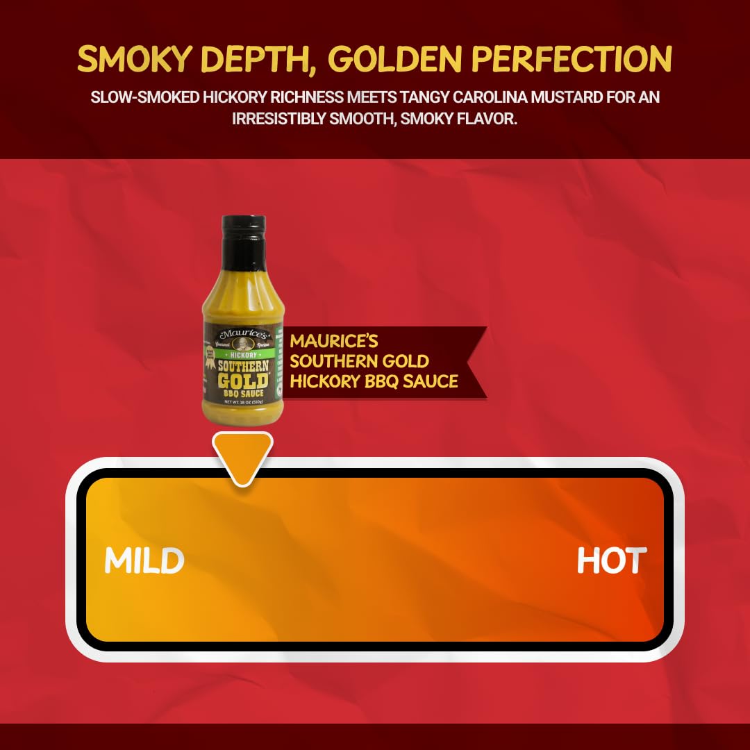 Maurice’s Southern Gold BBQ Sauce, Hickory - Smoke-Kissed Carolina Gold Barbecue Sauce - Authentic Southern Carolina Barbeque Dressing - Mustard Based