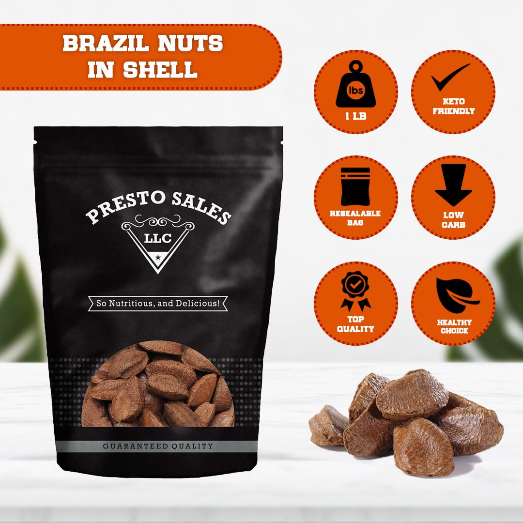 Brazil Nuts, In shell Polished Large 16 oz., Raw, Brazil Origin, KETO, Vegan, Non-GMO And Natural, Whole, Superior, High-Protein & Easy to Crack