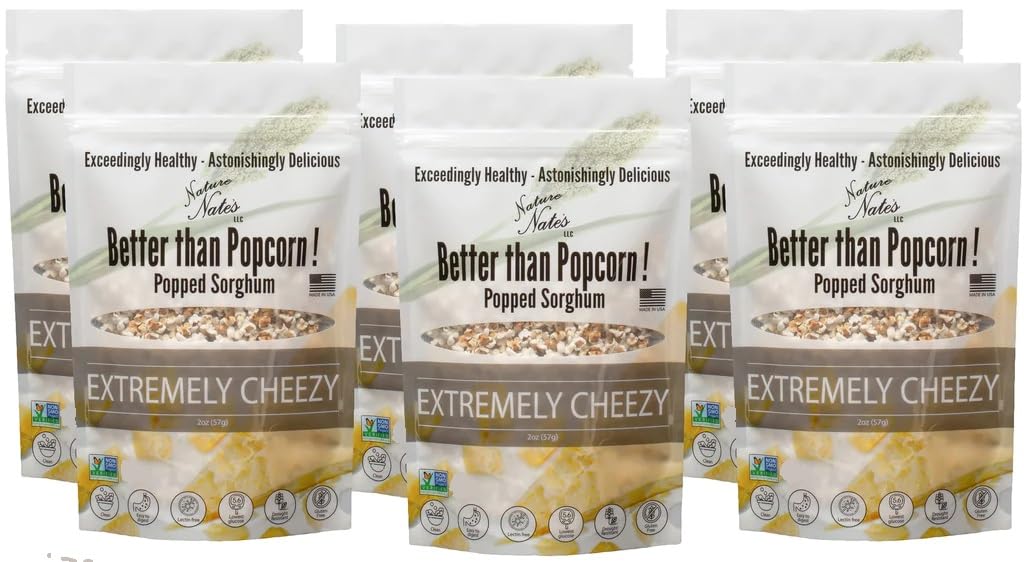 Nature Nate’s Popped Sorghum, Popcorn Alternative, Extremely Cheezy - Sorghum, Keto & Gluten Free, Healthy Snacks, Better Than Popcorn, Made in USA