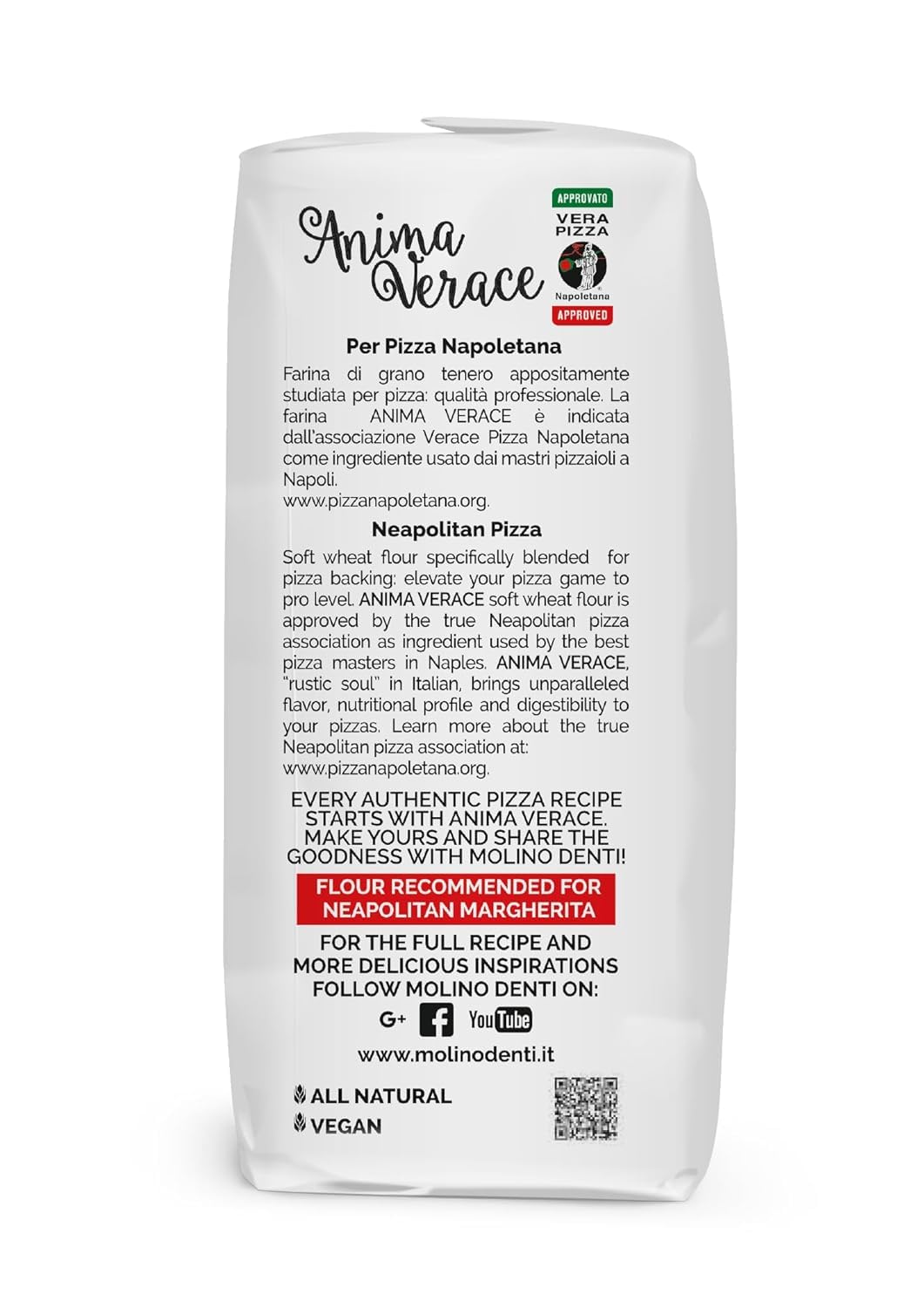 (5Kg. Bag) Anima Verace - Flour for Pizza Napoletana (00 Pizza Flour, Non-GMO, Kosher, All Natural, UnBleached, 100% Italian Soft Wheat) 11 Lb.