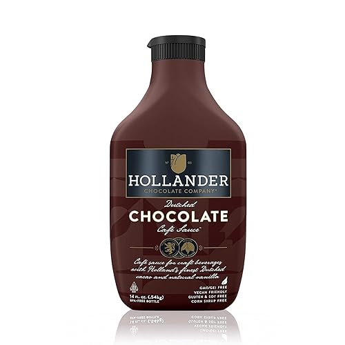 Hollander Dutched Chocolate Cafe Sauce | Vegan Friendly, GMO-Free, Gluten/Soy Free, Corn Syrup Free | 15 fl. oz. Squeeze Bottle