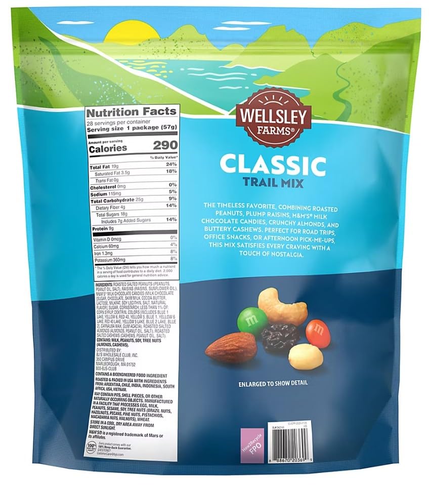 Wellsley Farms Premium Classic Trail Mix (28 Packages, 2oz each) Individual Snack Packs Bags