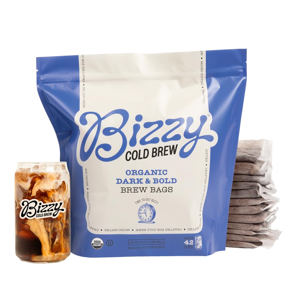 Bizzy Organic Cold Brew Coffee | Dark & Bold Blend | Coarse Ground Coffee | Dark Roast | Micro Sifted | Specialty Grade | 100% Arabica | Brew Bags |