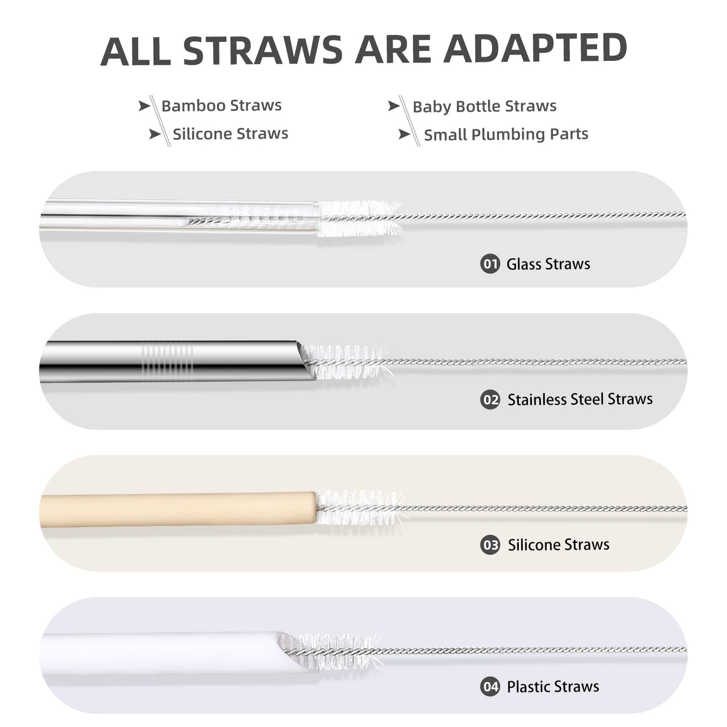 Hiware Straw Cleaner Brush Set, 8-Piece Long Cleaning Brush for Straws on Tumbler, Water Bottle, Sippy Cup, and Pipes, Tubes or Hummingbird Feeders