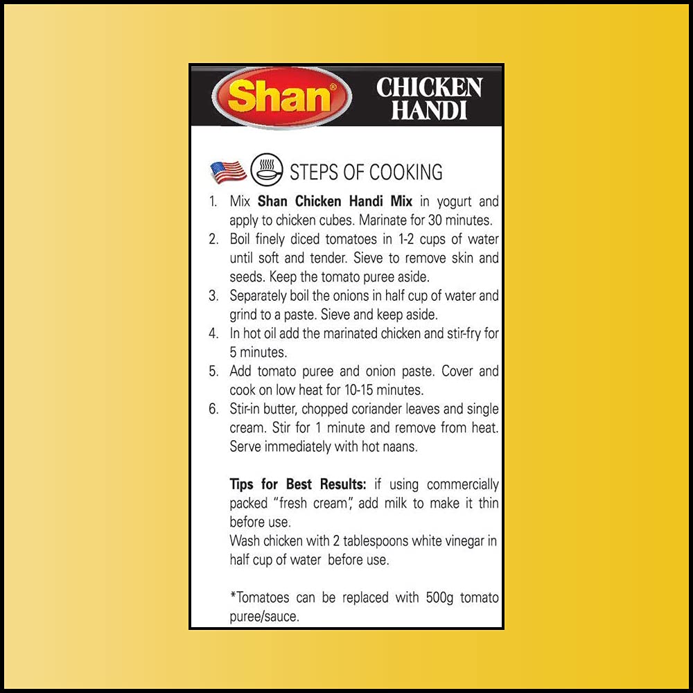 Shan Chicken Handi Recipe and Seasoning Mix 1.76 oz (50g) - Spice Powder for Juicy Chicken in Creamy Tomato Sauce - Suitable for Vegetarians