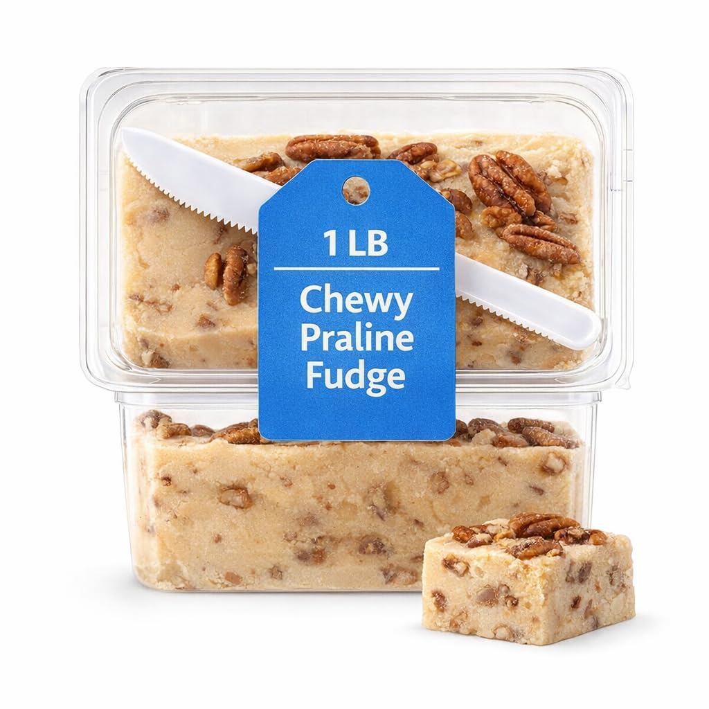 Chewy Praline Fudge, 1 Pound, Rich Buttery Pecan Caramel Treat