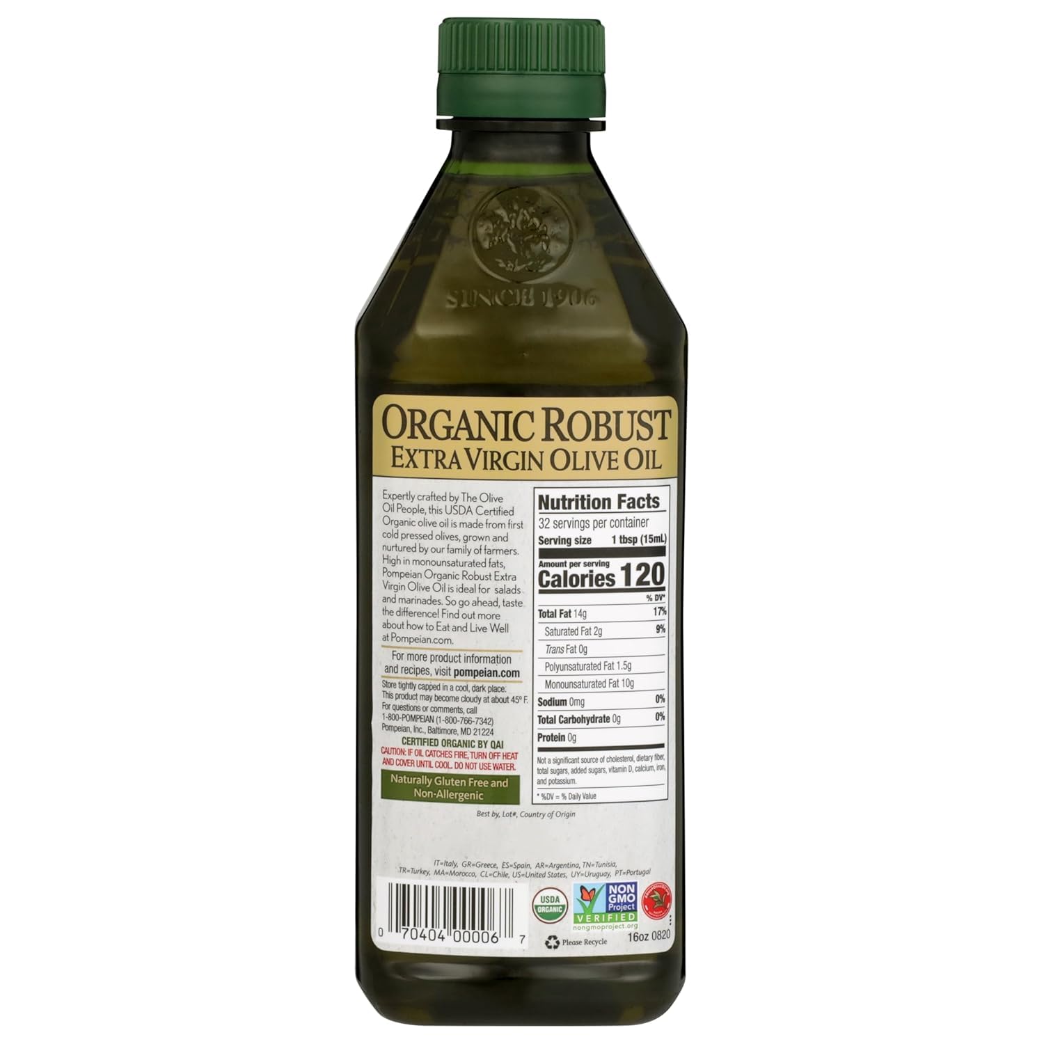 Pompeian Robust Organic Extra Virgin Olive Oil - 16 Fl Oz - First Cold Pressed Olive Oil for Cooking - Full-Bodied Taste for Dressings and Marinades