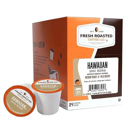 Fresh Roasted Coffee, 100% Hawaiian Kona, Medium Roast, Kosher, K-Cup Compatible, 24 Pods