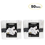 Party Essentials Party Supplies Wrapped Silverware Set Disposable, Pre Rolled Napkin and Cutlery, Forks/Knives Silver, 50 Units