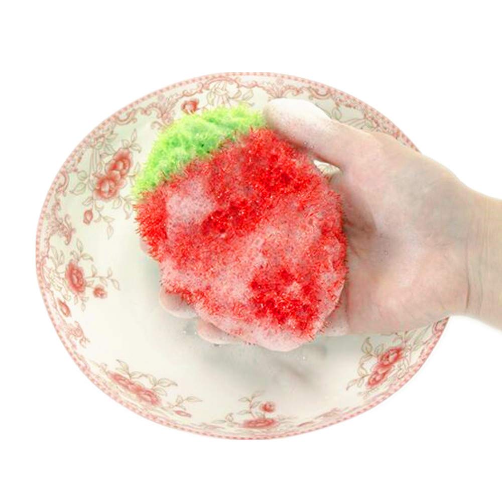 Acrylic Dish Scrubber for Dishwashing Multi-use Non-Scratch Net Cloth Scrubber Sponge Set of 2 (Strawberry)