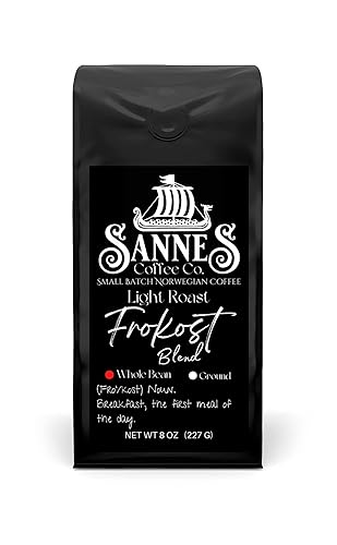 Sannes Coffee Co. Norwegian Coffee-Frokost Blend Light Roast Coffee-Smooth Never Bitter-Resealable bag (Whole Bean, 8 oz)