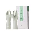 LANON 3 Pairs wahoo Skin-Friendly Cleaning Gloves, Dishwashing Kitchen Gloves with Cotton Flocked Liner, Reusable, Non-Slip, Canary Green, Medium