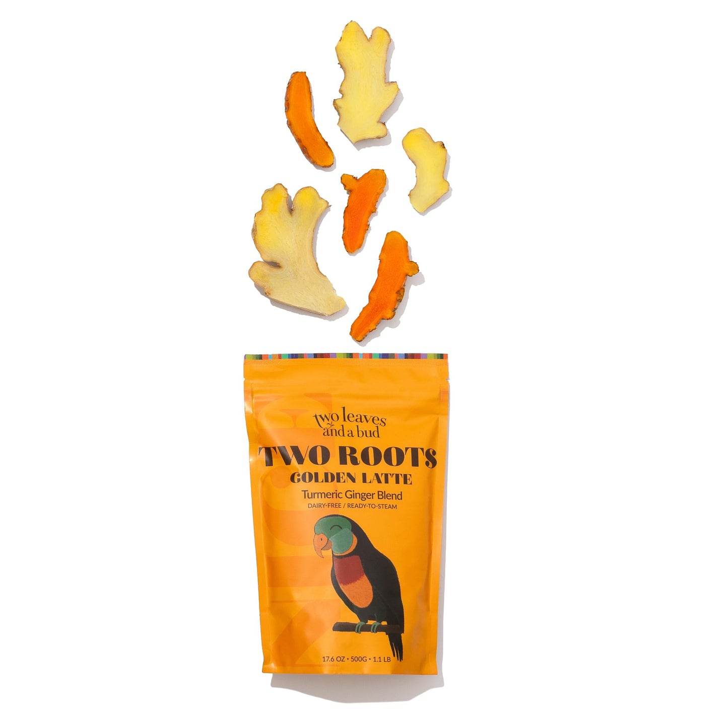 Two Leaves and a Bud Two Roots Golden Latte (36 Servings), Powdered Turmeric Ginger Herbal Tea Latte, Vegan, Dairy Free, Low Sugar, Iced or Hot Lattes