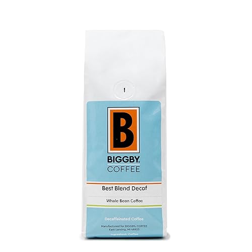 BIGGBY Best Decaf, Whole Bean Coffee, 12 oz Bag, Medium Roasted