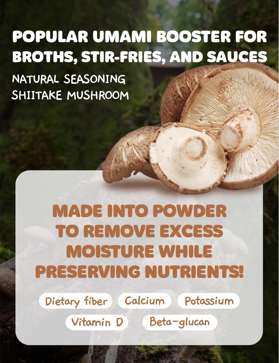 Premium Korean Shiitake Mushroom Powder 100g, 100% Pure, Natural Umami Seasoning, No Additives, Rich Flavor Booster for Soup, Broth, Stir-Fry