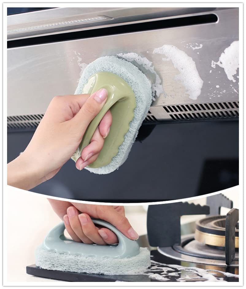 Handle Sponge Brush, Kitchen Bathroom Cleaning Washing Scrubber (Handle Sponge 3 in 1 Pack)