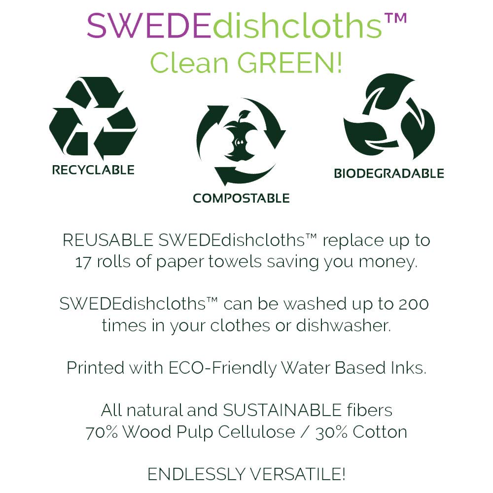 SWEDEdishcloths - Cellulose Sponge Dish Towels - Set of 3 Ladybug Sunflower Swedish Dish Cloths