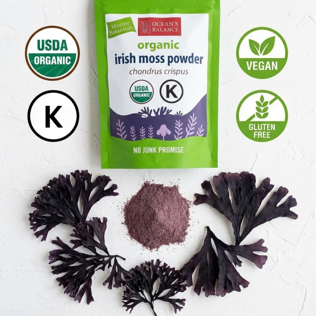 Ocean’s Balance Clean - Wild?Harvested Maine Irish Sea Moss (Chondrus crispus) Powder | Vegan • Lab?Tested Purity • 90+ Mineral Rich • Skin, Thyroid