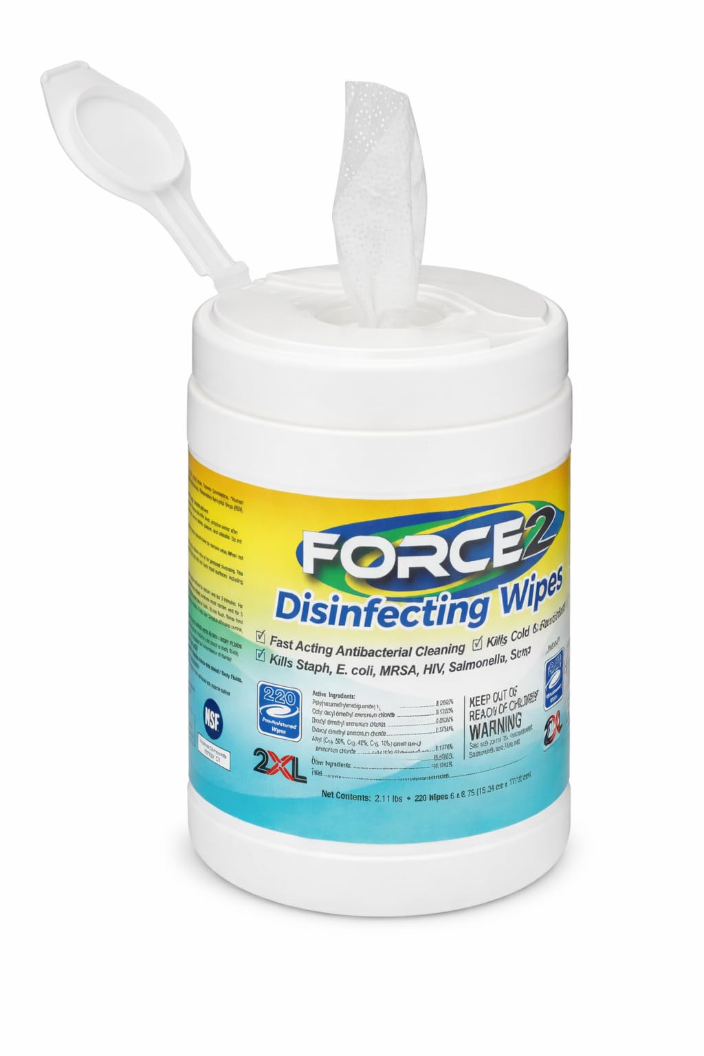Force2 2XL Disinfecting Wipes - 220 Wipe Count - Antibacterial Disinfectant, Multi-Surface Cleaning and Sanitizing Wipes