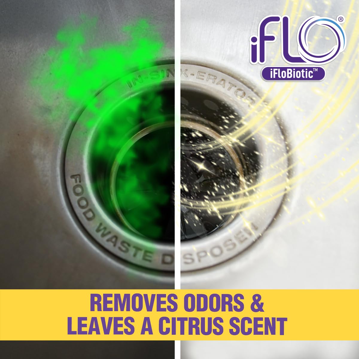 iFLO Foaming Garbage Disposal Cleaner Pods with iFLOBiotic - Powerful Garbage Disposal Foaming Action for Sink, Food Waste & Odor Removal - Disposal