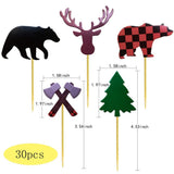 ALISSAR 30-Pack Lumberjack Cupcake Toppers, Buffalo Plaid Baby Bear Tree Cupcake Topper for Campfire Lumberjack Party Supplies Baby Shower Dcoration.