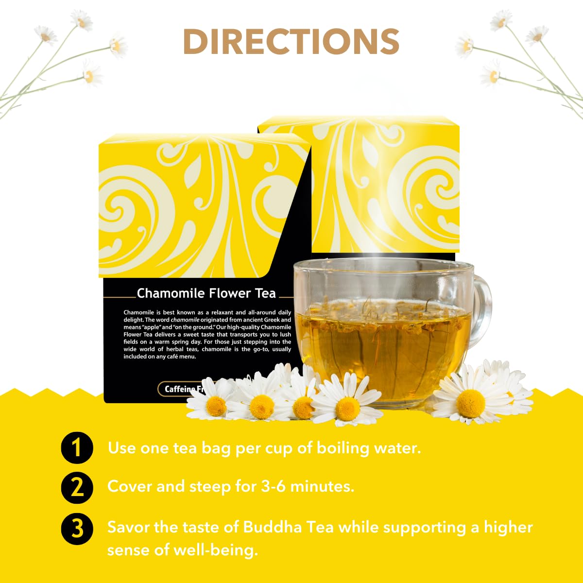 Buddha Teas - Organic Chamomile Flower Tea - Herbal Tea - For Health & Wellbeing - With Antioxidants & Minerals - Clean Ingredients - Caffeine Free
