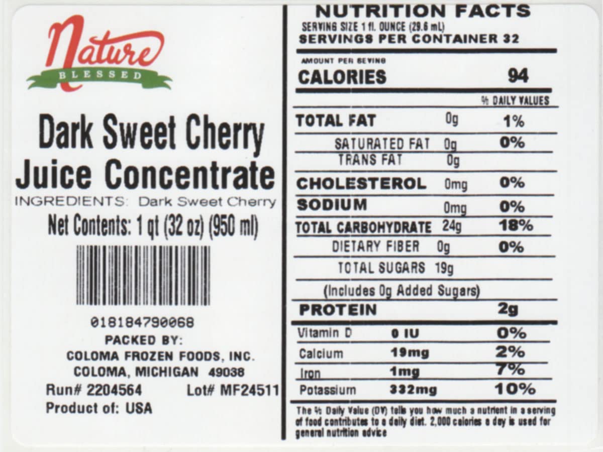 Nature Blessed 100% Pure Dark Sweet Cherry Fruit Juice Concentrate - 2 Quarts (2/32 fl oz bottles), Applications: Home Wine Making, Brewing Beer