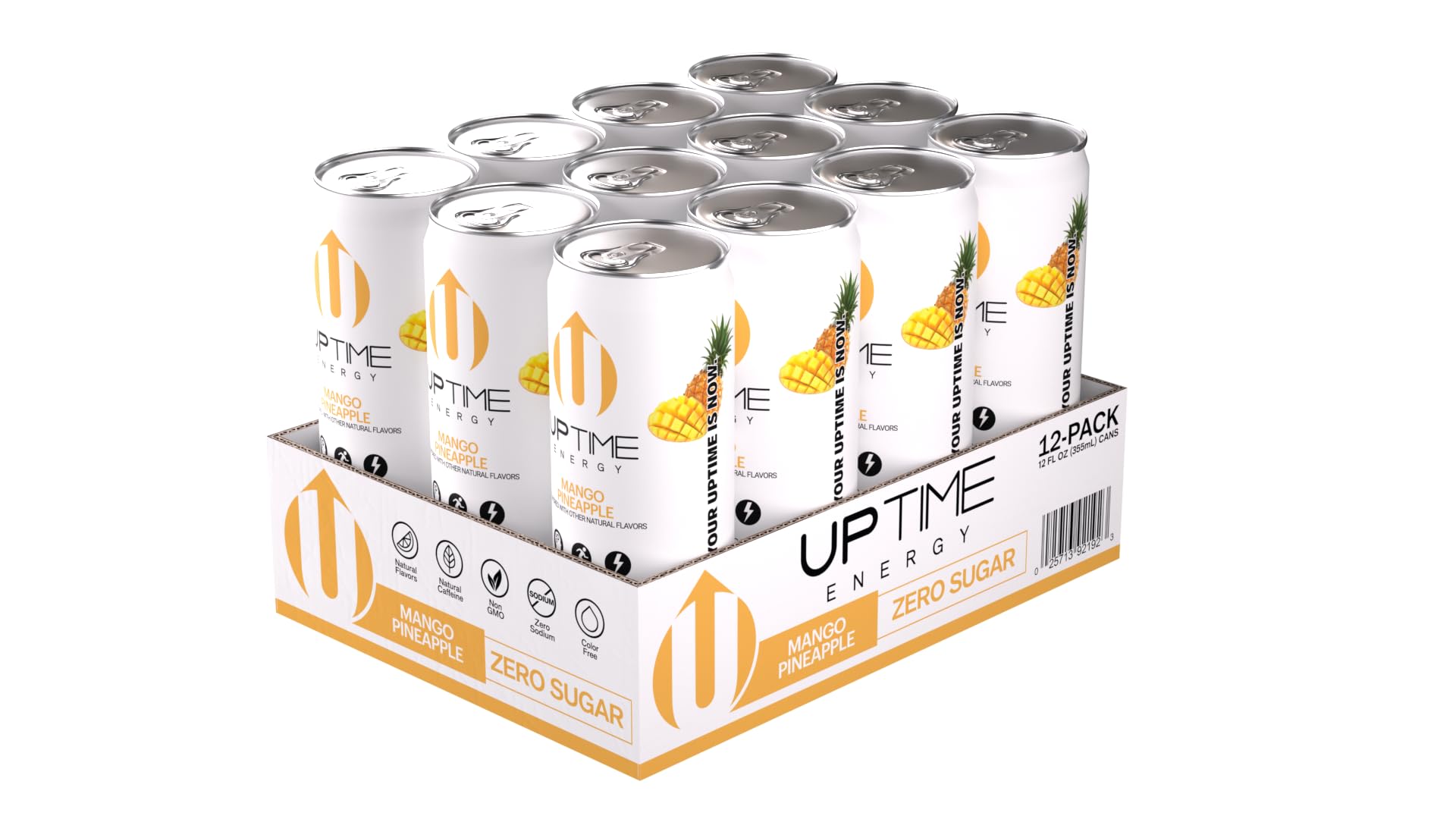 UPTIME Energy Drink, Mango Pineapple, 12 Pack, Vitamin C, L Theanine, Calcium, Sugar Free Energy Drinks for Focus Support, 142mg of Natural Caffeine