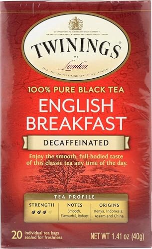 Twinings of London English Breakfast Black Tea Bags, Decaffeinated, 20 Count