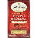 Twinings of London English Breakfast Black Tea Bags, Decaffeinated, 20 Count