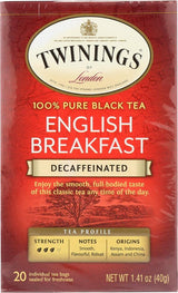 Twinings of London English Breakfast Black Tea Bags, Decaffeinated, 20 Count