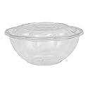 ECO PRODUCTS Compostable 24oz Salad Bowl, Clear PLA Plastic, With Lid, Case of 150, Grab 'n' Go Round Cold Takeout Food Containers, Renewable