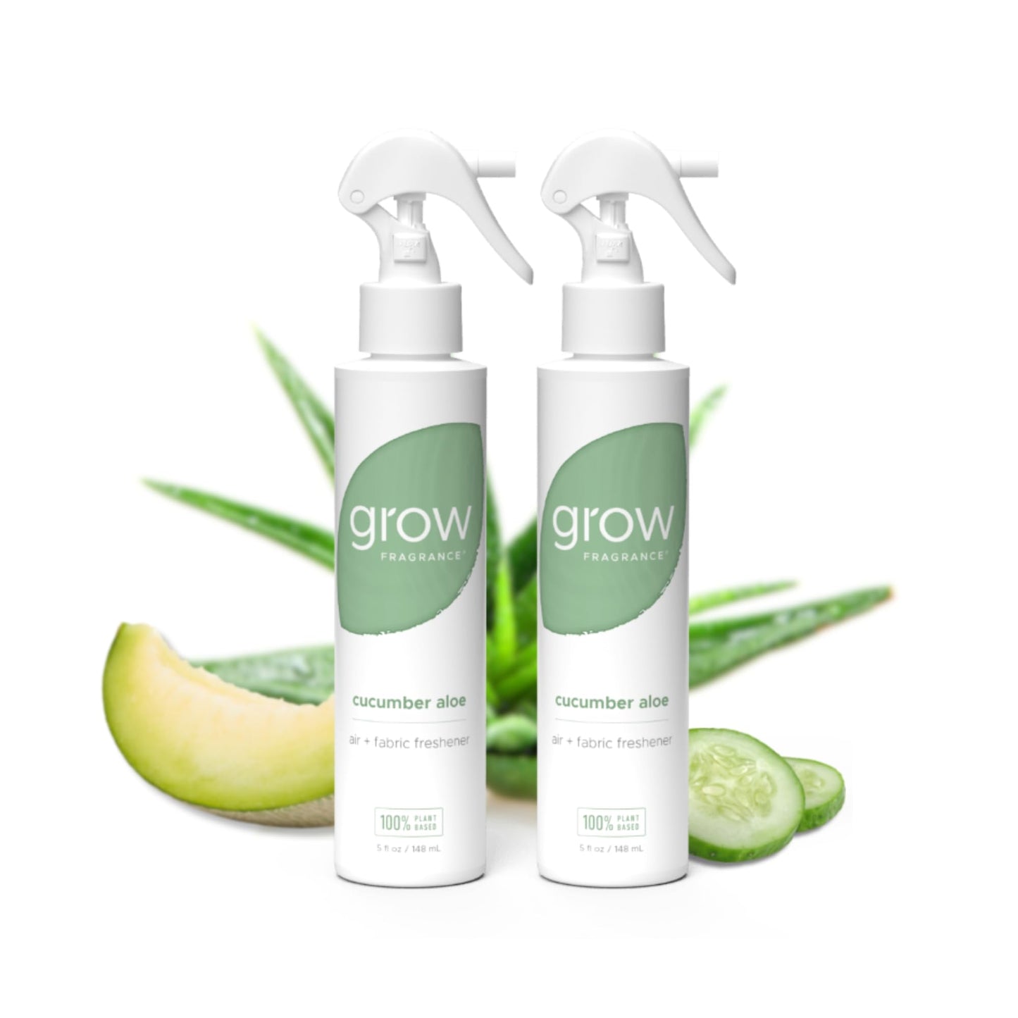 Grow Fragrance Certified Non Toxic, 100% Plant Based Fabric and Room Air Freshener Spray. Made with All Natural Essential Oils (Cucumber Aloe 2 Pack)