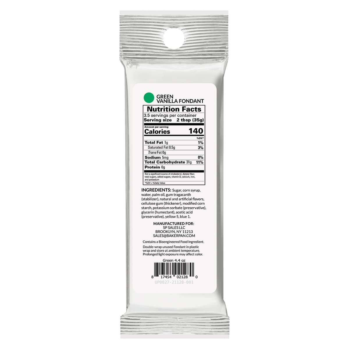 Bakerpan Premium Rolled Green Fondant for Cake Decorating, Vanilla Flavor - 4.4 Ounces (Made in USA)
