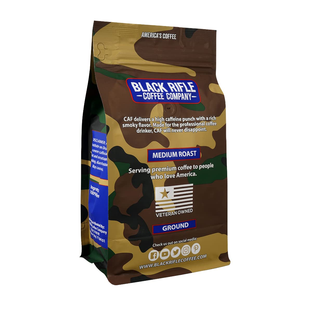 Black Rifle Coffee Company CAF, 12oz Bag, Ground Coffee Medium Roast - Roasted Blend Made from Arabica Beans - Colombian & Brazilian Beans - Veteran