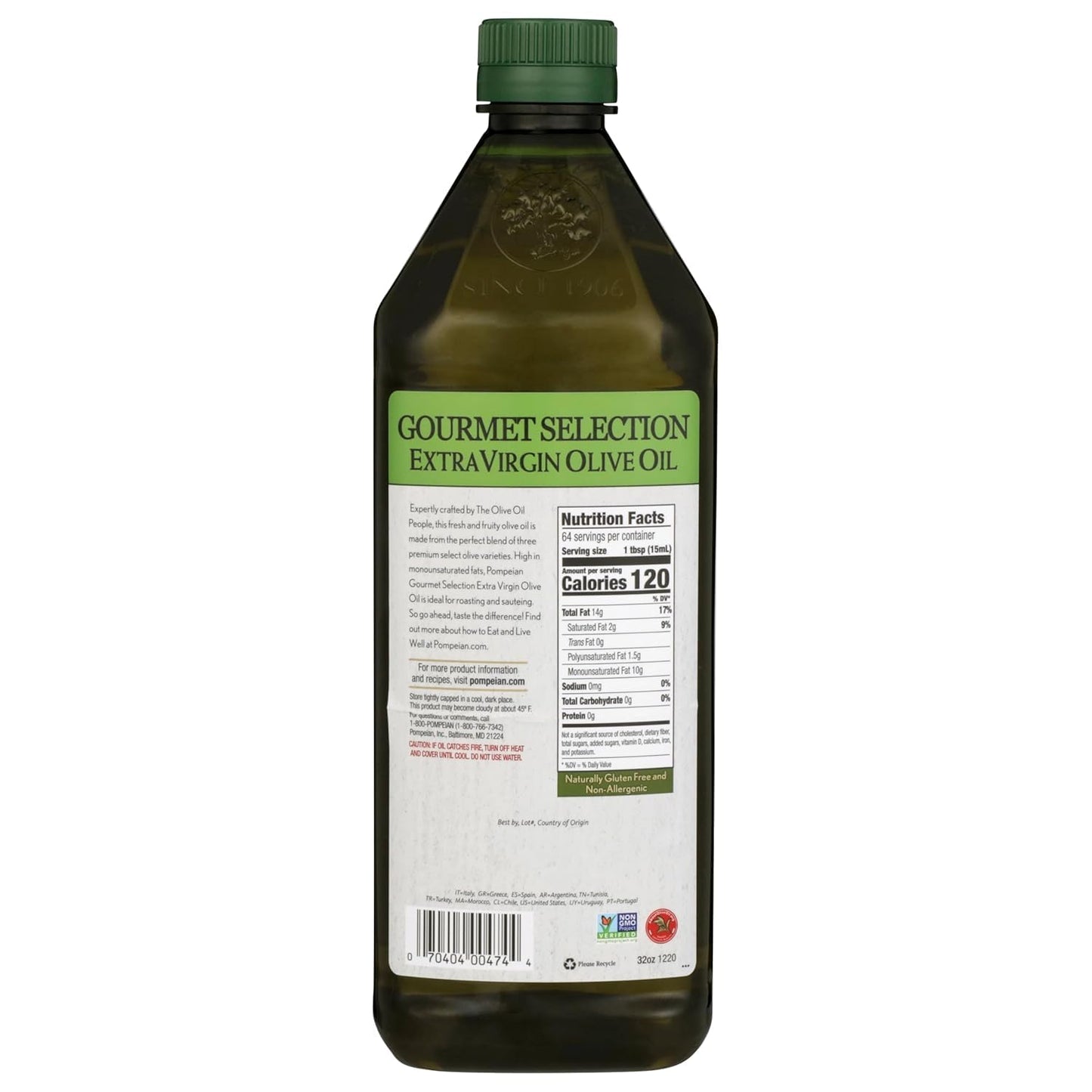 Pompeian Gourmet Selection Extra Virgin Olive Oil - 32 fl oz - First Cold Pressed Olive Oil for Cooking - Fresh and Fruity Taste for Sautéing, Roasting, and Baking