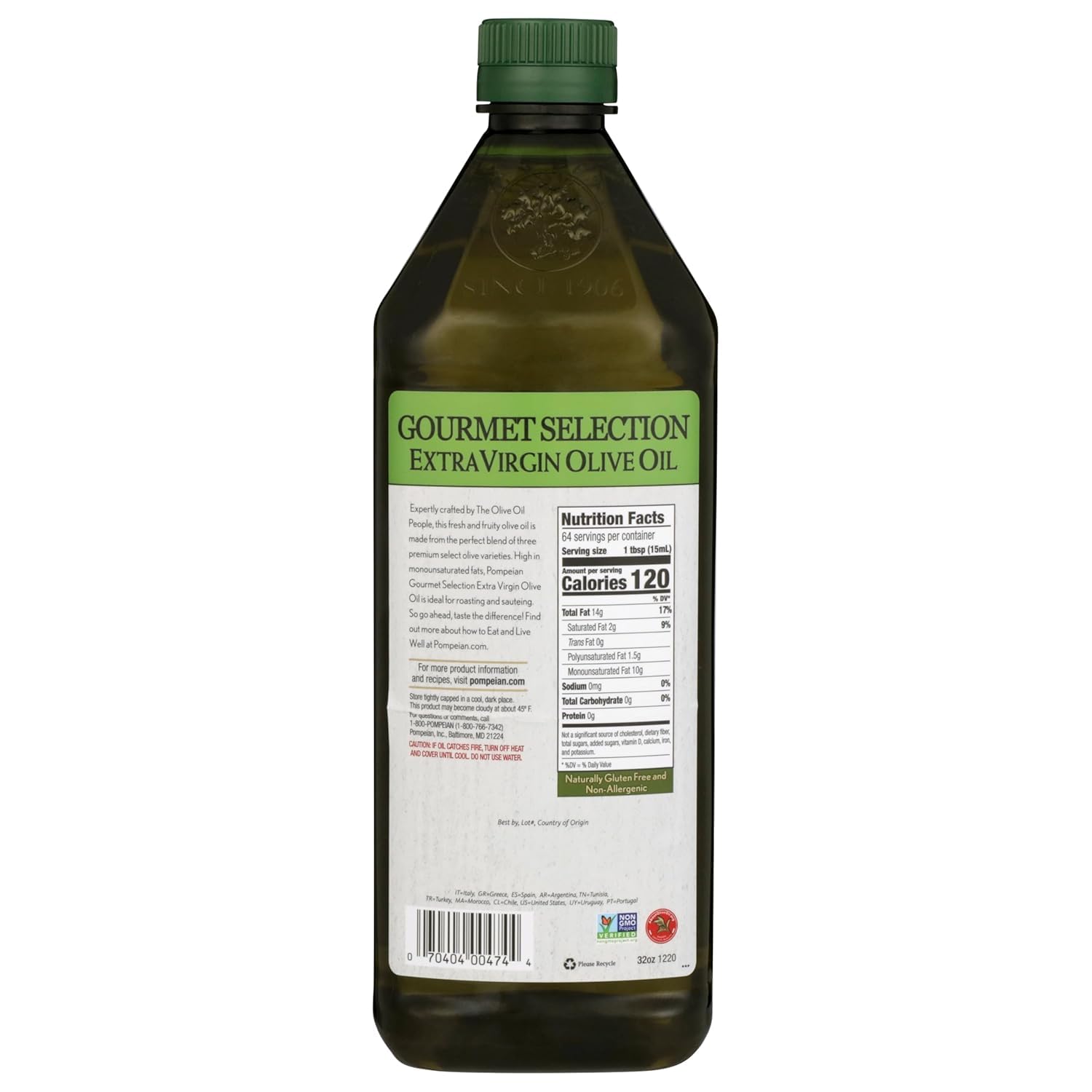 Pompeian Gourmet Selection Extra Virgin Olive Oil - 32 fl oz - First Cold Pressed Olive Oil for Cooking - Fresh and Fruity Taste for Sautéing, Roasting, and Baking