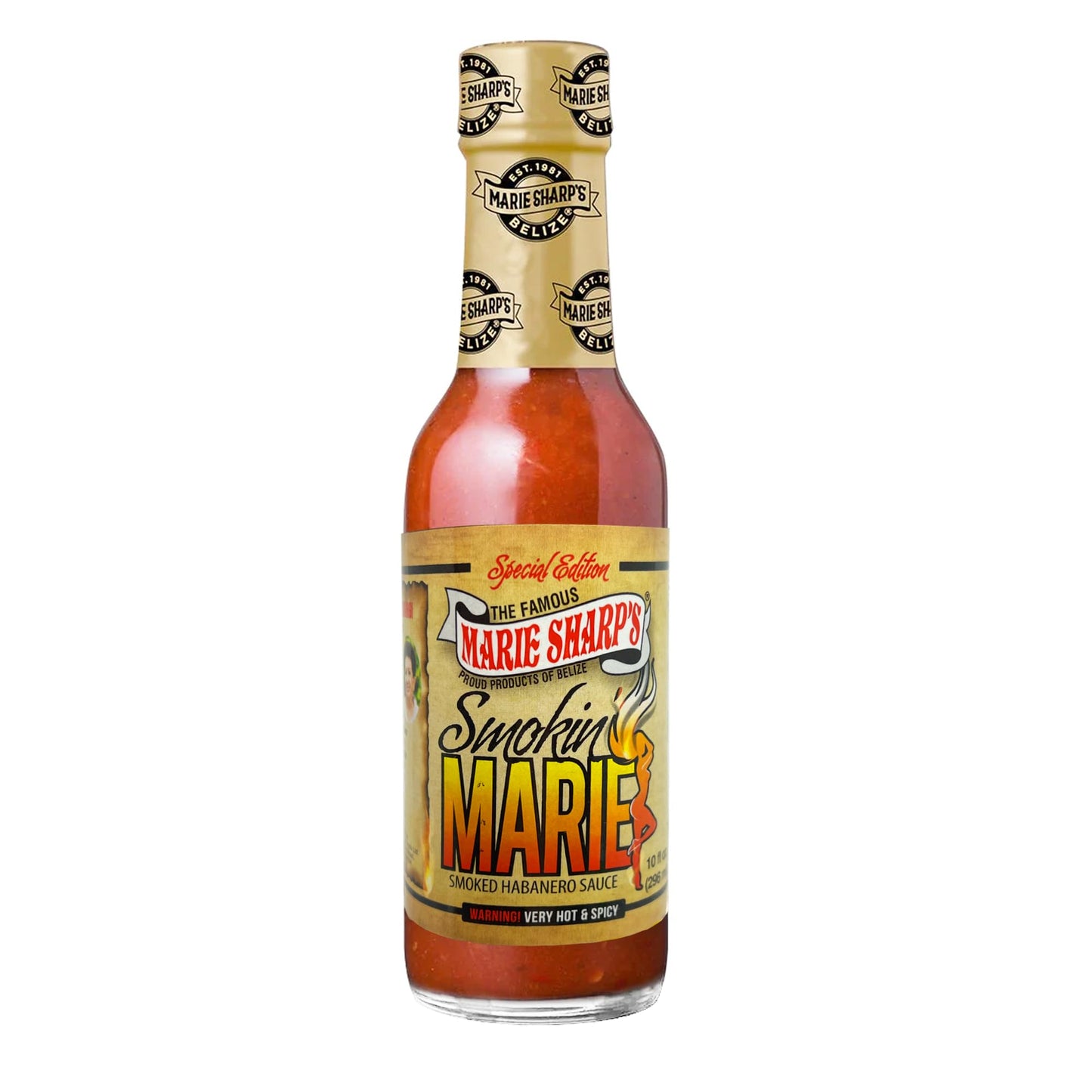 Marie Sharp’s Smokin’ Marie Smoked Habanero Sauce Special Edition, 5 oz | All-Natural Belizean Hot Sauce | Bold, Smoky & Spicy Flavor for Wings, BBQ