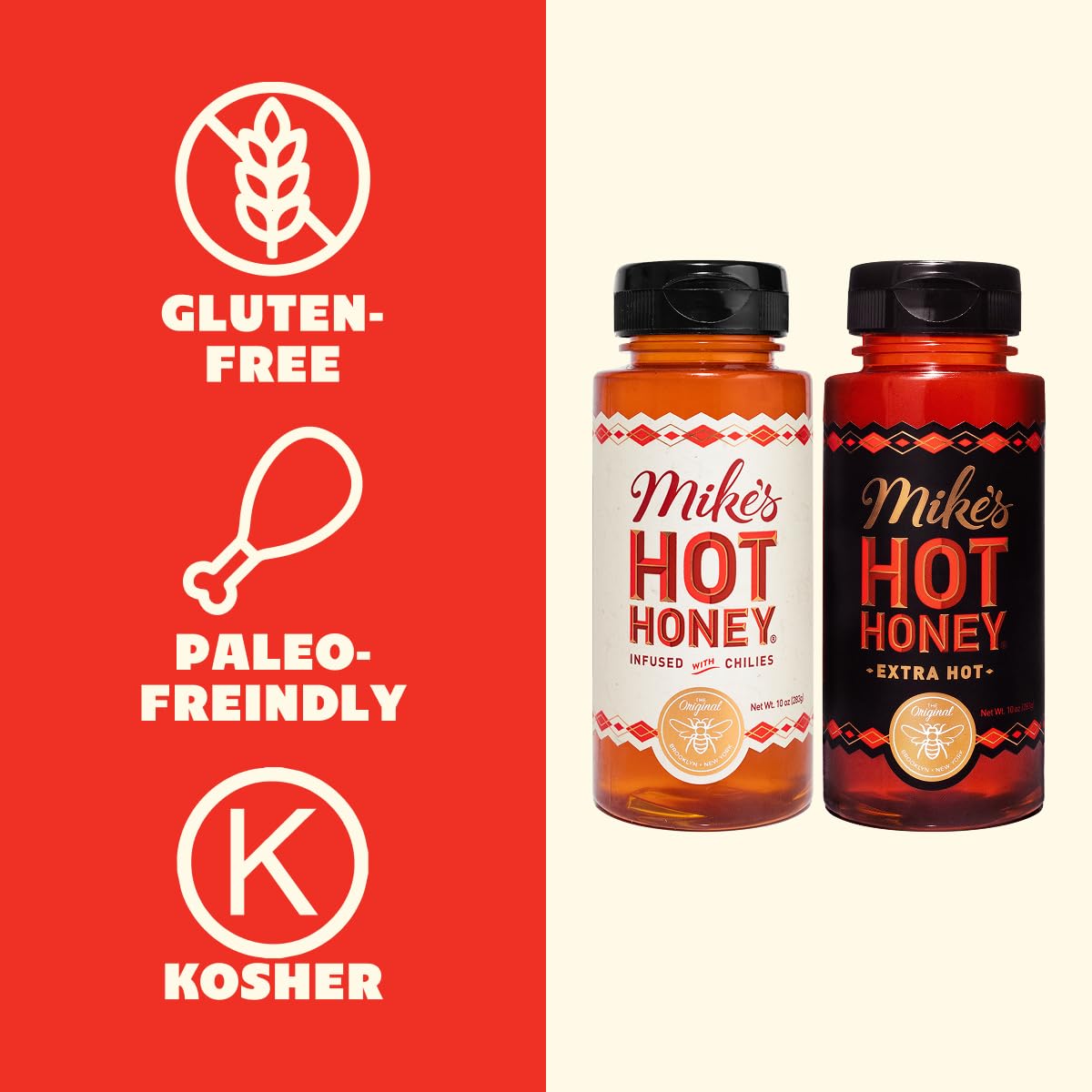 Mike's Hot Honey, Original & Extra Hot, America's #1 Spicy Honey with Chili Peppers, (10oz Bottle, 2 Pack)