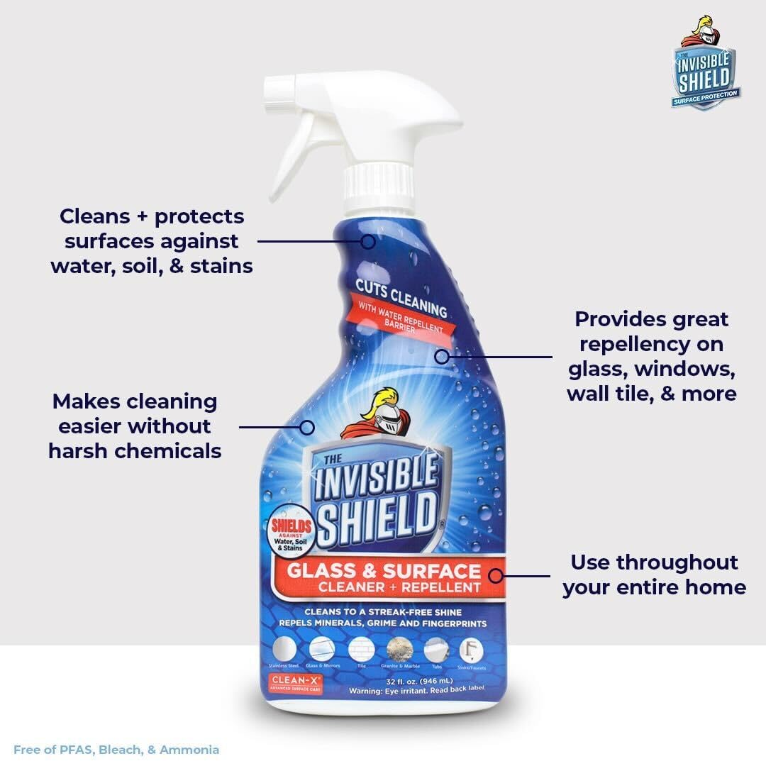 Invisible Shield Glass Essentials Shower Door Protectant and Water Spot Remover Kit 32 oz