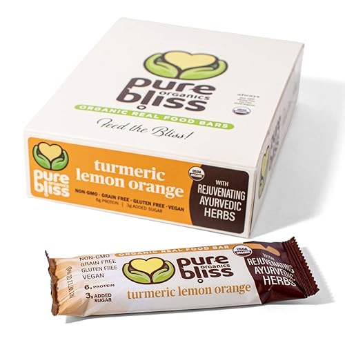 Organic Real Food Bars (Turmeric Lemon Orange) Grain Free - Paleo Friendly - Non-GMO, Gluten Free, Vegan, Nutrition Bars, Super Food Energy Bars