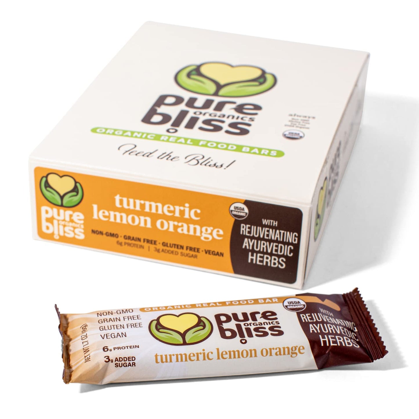 Organic Real Food Bars (Turmeric Lemon Orange) Grain Free - Paleo Friendly - Non-GMO, Gluten Free, Vegan, Nutrition Bars, Super Food Energy Bars