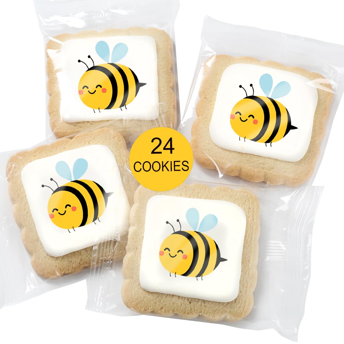 Bee Theme Cookies | Summer Party Bumble Bee Honey Birthday Baby Shower | 24 Individually Wrapped | Kosher