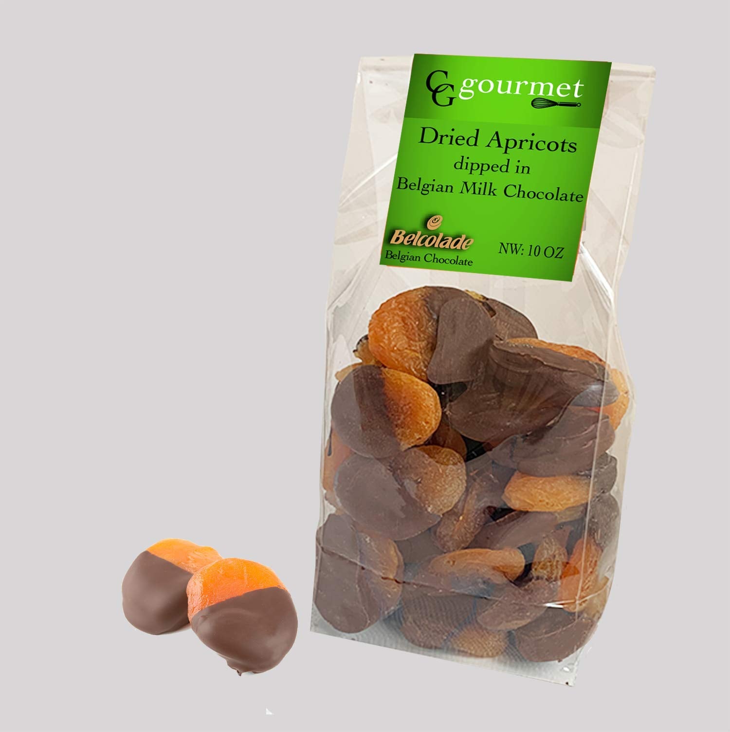 Gift Bag of Dried Apricots dipped in Belgian MILK Chocolate, 10 OZ