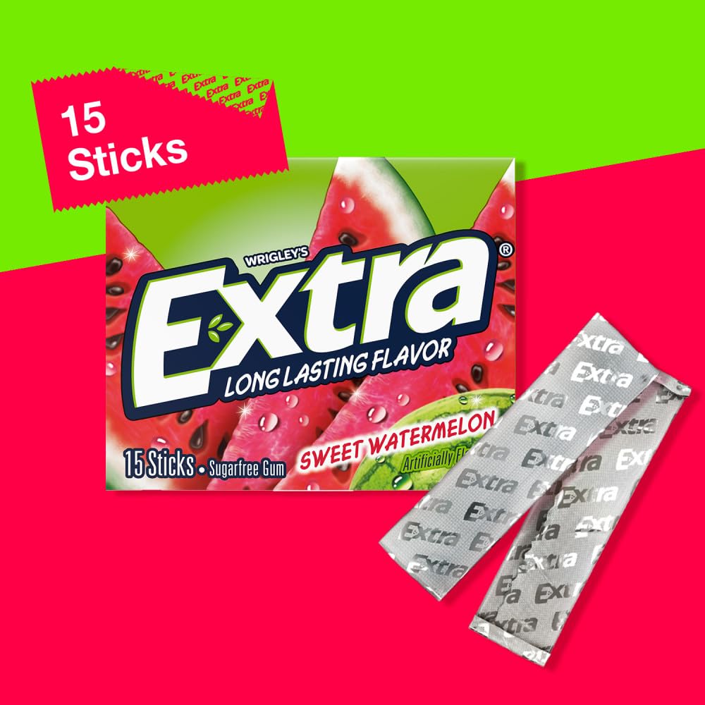 WRIGLEYS EXTRA FRUIT SENSATIONS SWEET WATERMELON CHEWING GUM SUGAR FREE STICK RP 15 CT