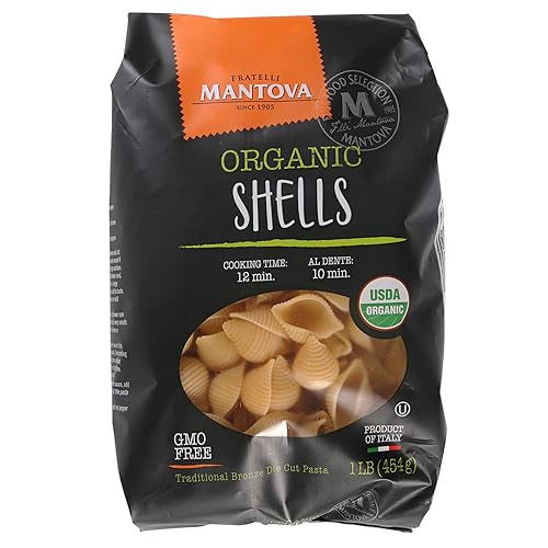 Mantova Italian Organic Pasta Shells - 100% Durum Semolina Organic Conchiglie - Product Of Italy, 1 Pound (Pack of 12)