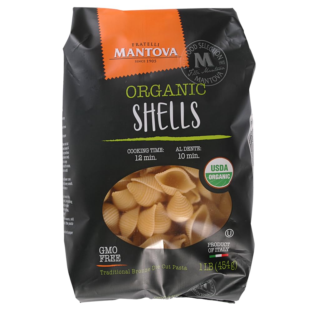 Mantova Organic Italian Shells, 1 lb (Pack of 6) - Made with Organic Italian Durum Semolina - Great for Soups, Stews, Pasta Salads, and Bakes