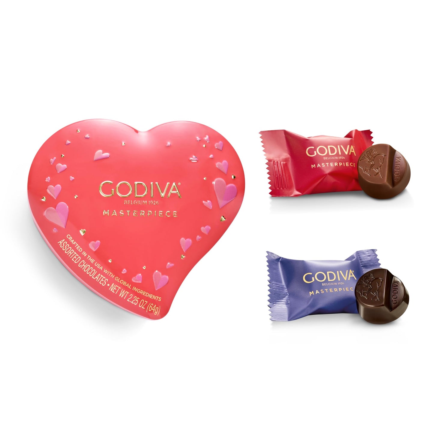 Godiva Masterpiece Heart Chocolate Gift Tin, Assorted Milk & Dark Chocolate with Ganache, Keepsake Gift for Birthday, Holidays, 7pc