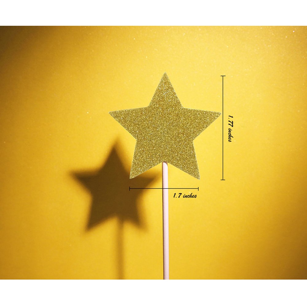 Gold Star Cake Cupcake Decorations Toppers Picks Supplies, Appetizer Picks, 30 Counting by Bilipala